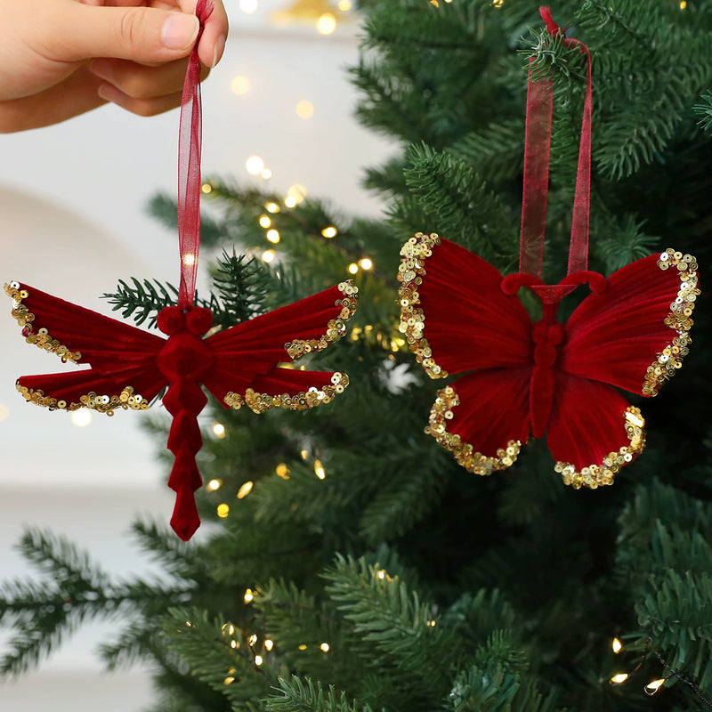 Red Velvet Snowflake Christmas Ornament, Festive Holiday Decor for Tree, Window, or Party