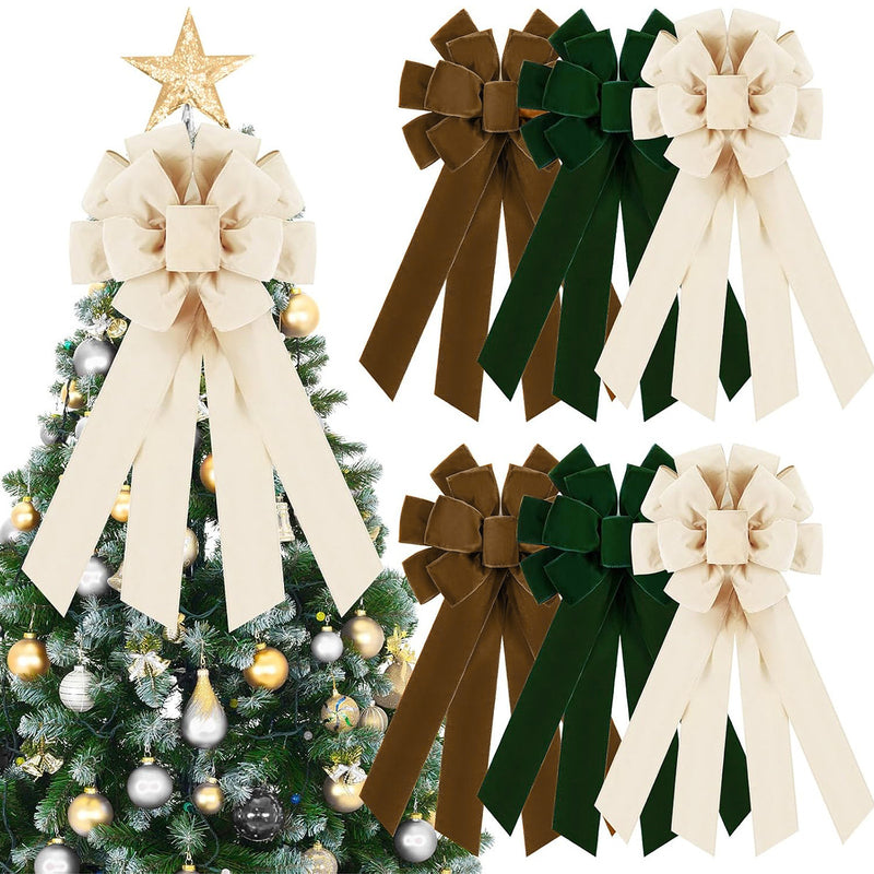 Large Christmas Tree Topper Bow, 20" Wide, Red, Cream, Brown, Dark Green, Burgundy, Perfect for Tree, Fireplace, Staircase, Doorway Decor
