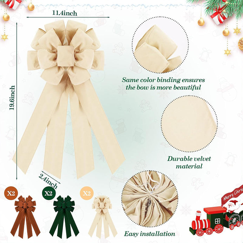 Large Christmas Tree Topper Bow, 20" Wide, Red, Cream, Brown, Dark Green, Burgundy, Perfect for Tree, Fireplace, Staircase, Doorway Decor