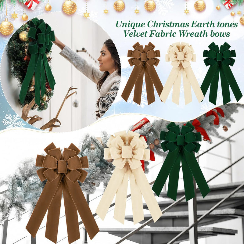 Large Christmas Tree Topper Bow, 20" Wide, Red, Cream, Brown, Dark Green, Burgundy, Perfect for Tree, Fireplace, Staircase, Doorway Decor