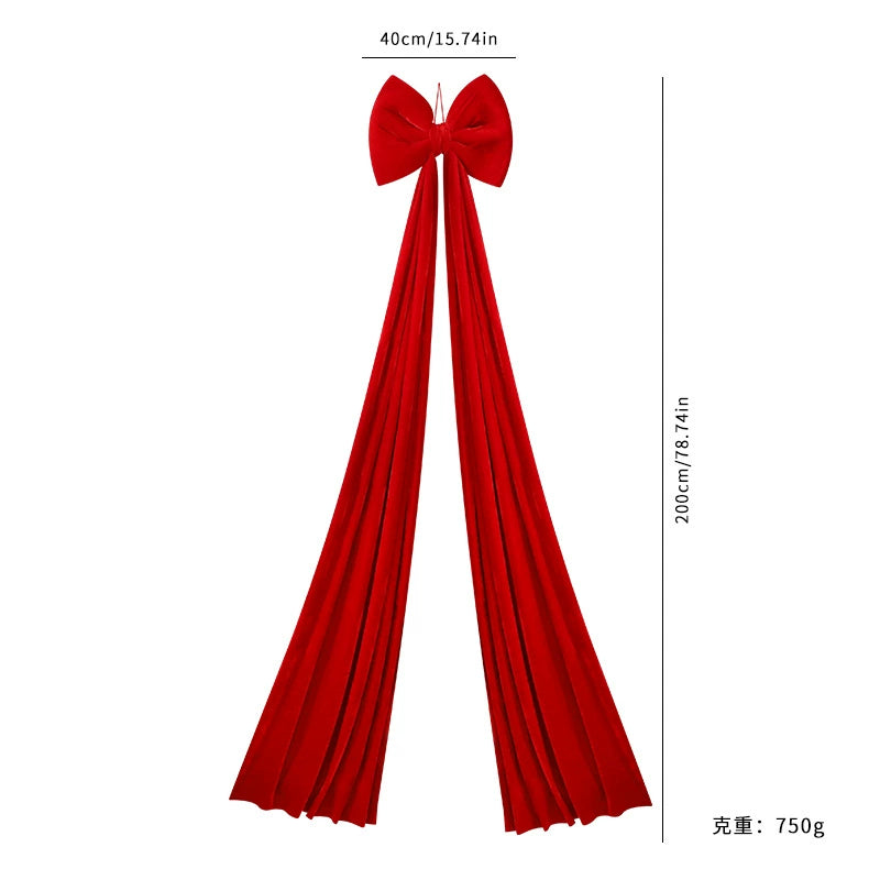 Extra Large Velvet Christmas Bow, 79" Long Wine Red Ribbon Decor, Luxury Tree Topper & Holiday Decoration for Home, Wedding, Events