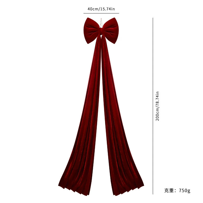 Extra Large Velvet Christmas Bow, 79" Long Wine Red Ribbon Decor, Luxury Tree Topper & Holiday Decoration for Home, Wedding, Events