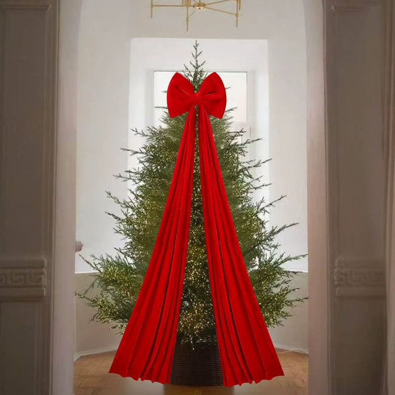 Extra Large Velvet Christmas Bow, 79" Long Wine Red Ribbon Decor, Luxury Tree Topper & Holiday Decoration for Home, Wedding, Events