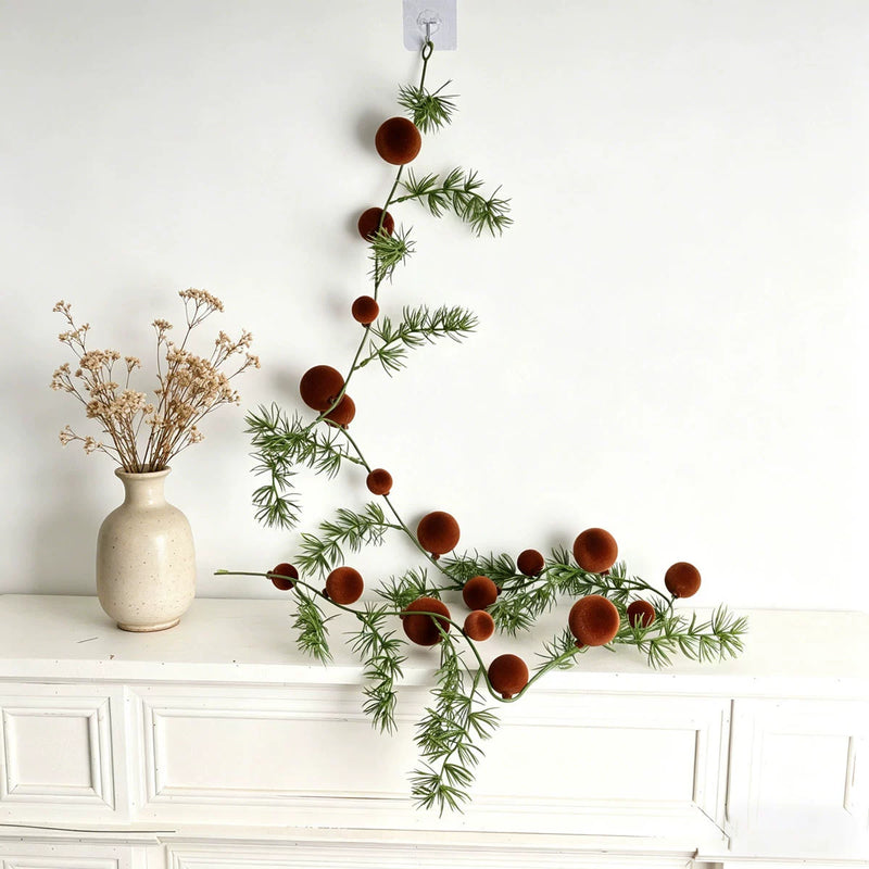 Set of 2 Artificial Pine Garland with Red Berries, 71" Christmas Decor for Fireplace, Windows & Holiday Ambiance