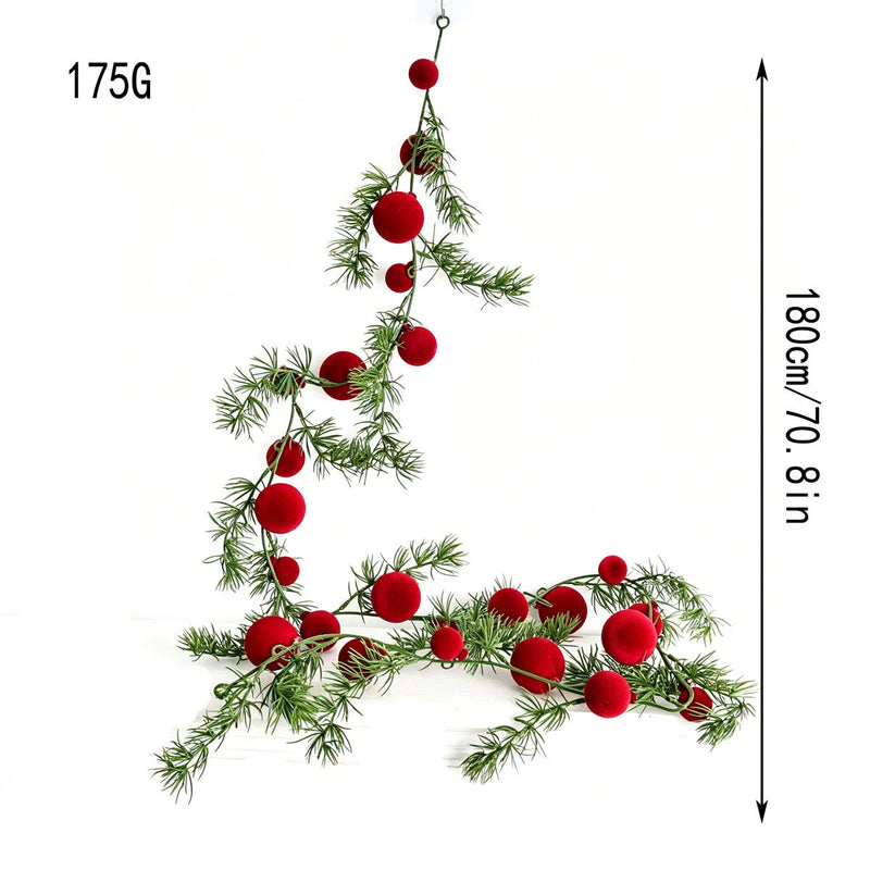 Set of 2 Artificial Pine Garland with Red Berries, 71" Christmas Decor for Fireplace, Windows & Holiday Ambiance