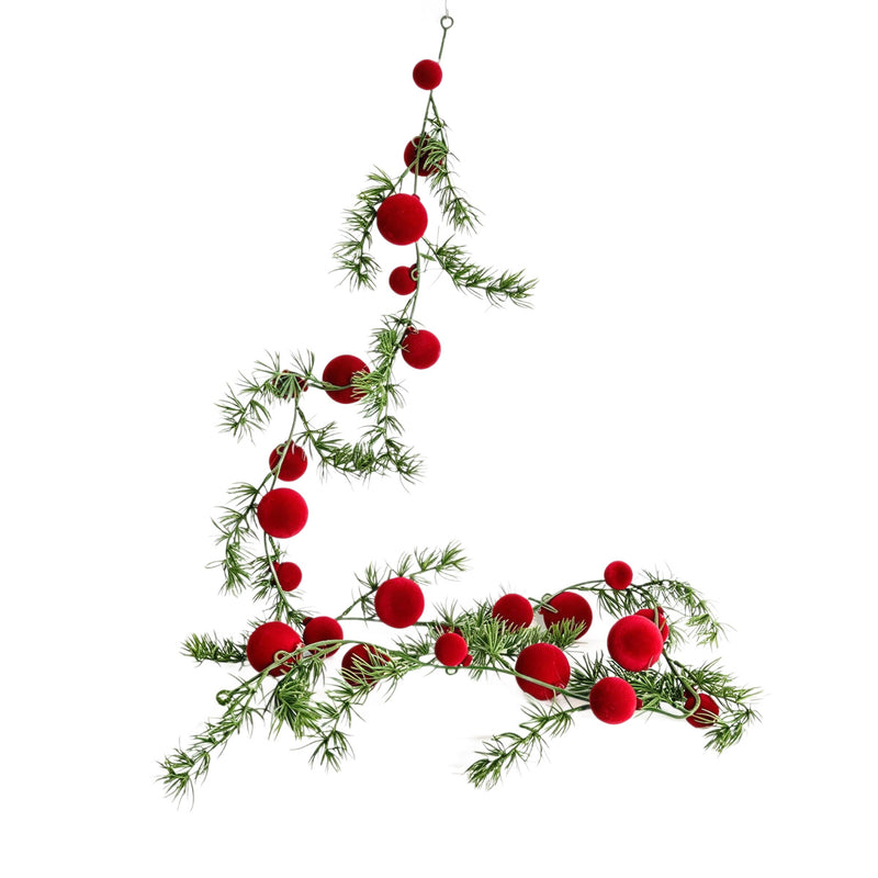 Set of 2 Artificial Pine Garland with Red Berries, 71" Christmas Decor for Fireplace, Windows & Holiday Ambiance