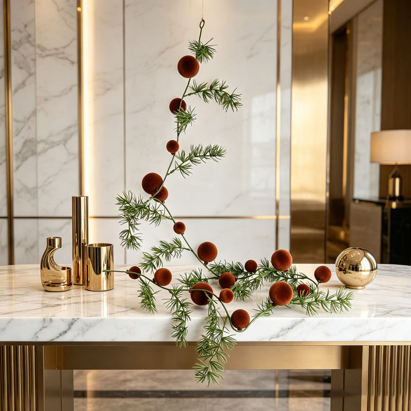 Set of 2 Artificial Pine Garland with Red Berries, 71" Christmas Decor for Fireplace, Windows & Holiday Ambiance