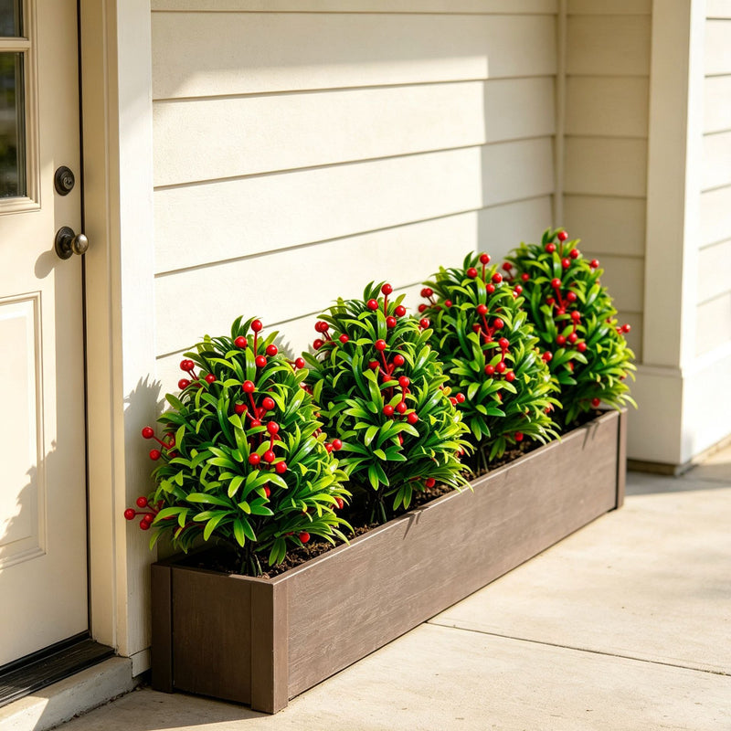 Artificial Podocarpus Plant with Red Berries, 18" Long, Perfect for Home Decor, Wedding Arrangements, and Commercial Displays