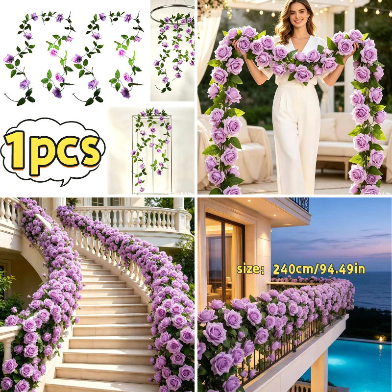 Artificial Rose Vine with 9 Blooms, 94" Long, Silk Flower Garland for Wedding, Home Decor, Bohemian Style