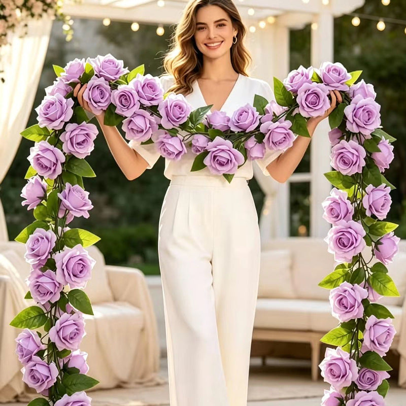 Artificial Rose Vine with 9 Blooms, 94" Long, Silk Flower Garland for Wedding, Home Decor, Bohemian Style