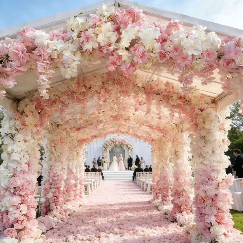 Artificial Cherry Blossom Vines, 73" Long, 135 Blooms, Set of 2, White & Pink, Modern Boho Style, Silk Material, for Home Decor, Wedding, Commercial Spaces