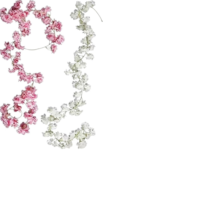 Artificial Cherry Blossom Vines, 73" Long, 135 Blooms, Set of 2, White & Pink, Modern Boho Style, Silk Material, for Home Decor, Wedding, Commercial Spaces