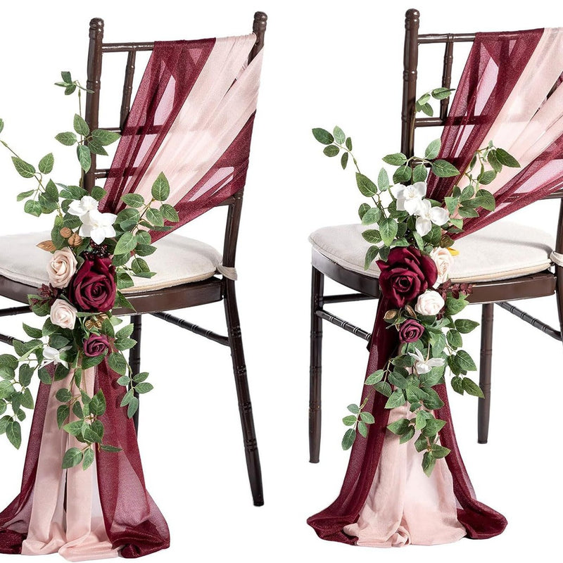 Single Stem Artificial Flower with Organza Sash, 24" Long, Perfect for Wedding Chair Decor, Outdoor Events, and DIY Projects