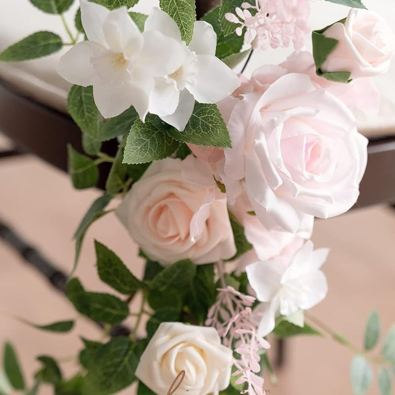Single Stem Artificial Flower with Organza Sash, 24" Long, Perfect for Wedding Chair Decor, Outdoor Events, and DIY Projects