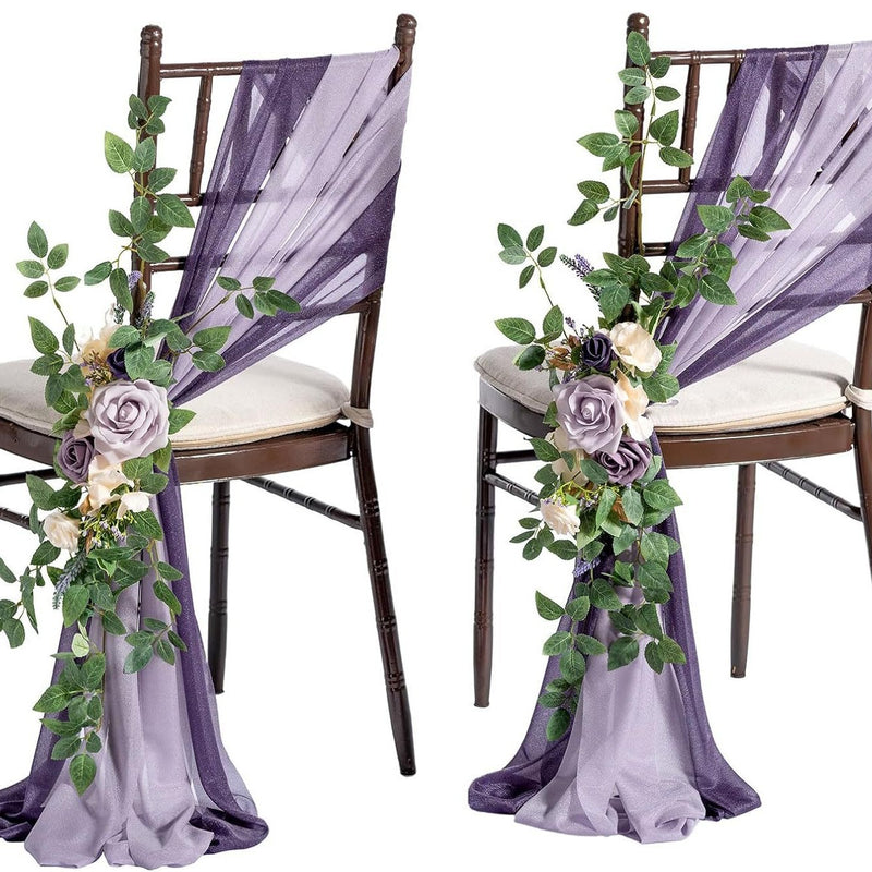 Single Stem Artificial Flower with Organza Sash, 24" Long, Perfect for Wedding Chair Decor, Outdoor Events, and DIY Projects