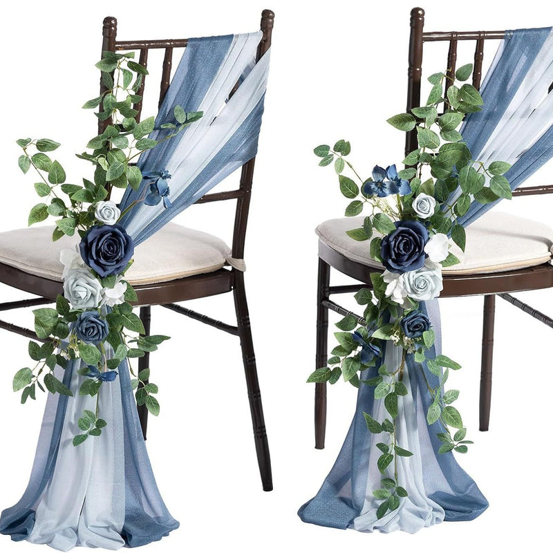Single Stem Artificial Flower with Organza Sash, 24" Long, Perfect for Wedding Chair Decor, Outdoor Events, and DIY Projects
