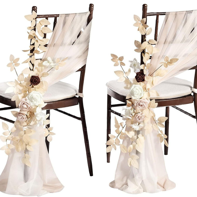 Single Stem Artificial Flower with Organza Sash, 24" Long, Perfect for Wedding Chair Decor, Outdoor Events, and DIY Projects
