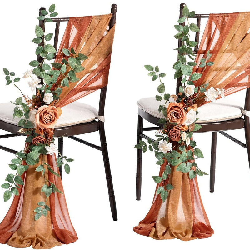 Single Stem Artificial Flower with Organza Sash, 24" Long, Perfect for Wedding Chair Decor, Outdoor Events, and DIY Projects