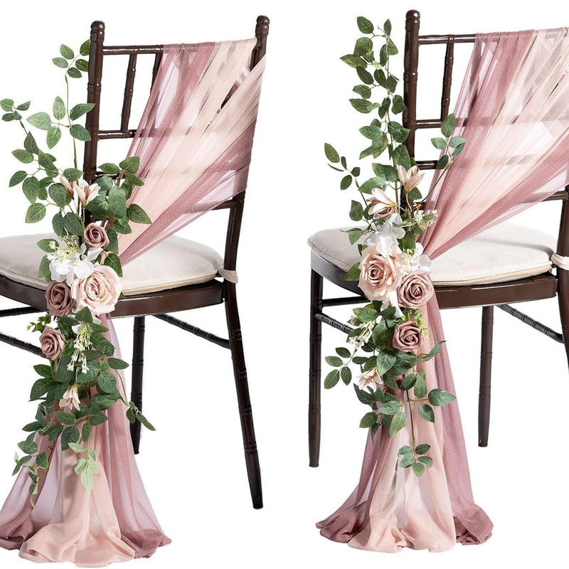 Single Stem Artificial Flower with Organza Sash, 24" Long, Perfect for Wedding Chair Decor, Outdoor Events, and DIY Projects