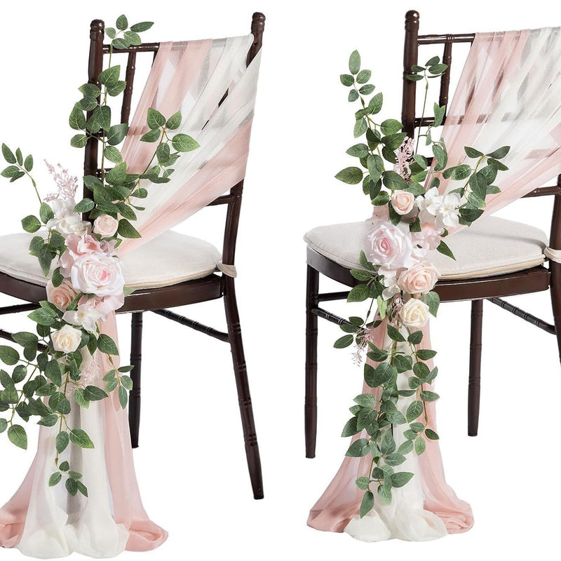 Single Stem Artificial Flower with Organza Sash, 24" Long, Perfect for Wedding Chair Decor, Outdoor Events, and DIY Projects