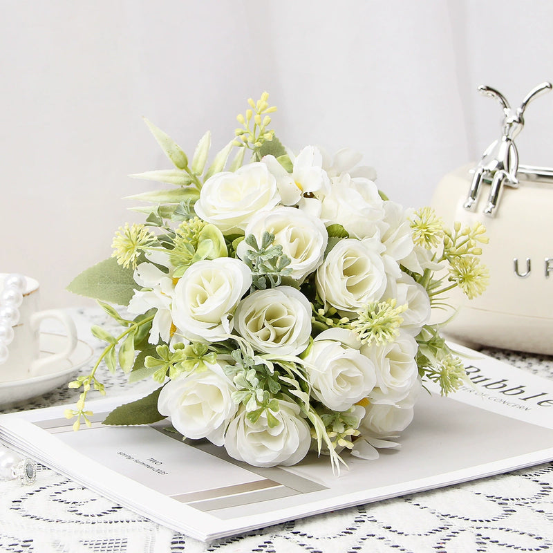 Artificial Silk Rose Bush, 8 Blooms, 12" Height, Perfect for Weddings, Events, Home Decor, Wholesale Options Available