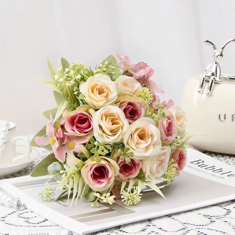 Artificial Silk Rose Bush, 8 Blooms, 12" Height, Perfect for Weddings, Events, Home Decor, Wholesale Options Available
