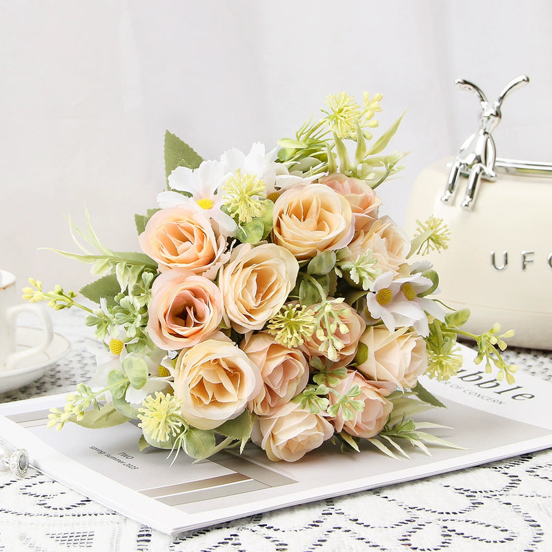 Artificial Silk Rose Bush, 8 Blooms, 12" Height, Perfect for Weddings, Events, Home Decor, Wholesale Options Available