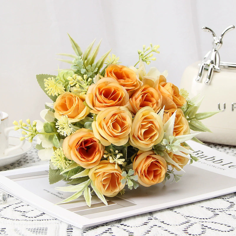 Artificial Silk Rose Bush, 8 Blooms, 12" Height, Perfect for Weddings, Events, Home Decor, Wholesale Options Available