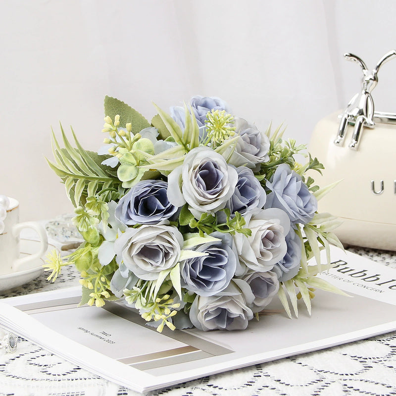 Artificial Silk Rose Bush, 8 Blooms, 12" Height, Perfect for Weddings, Events, Home Decor, Wholesale Options Available