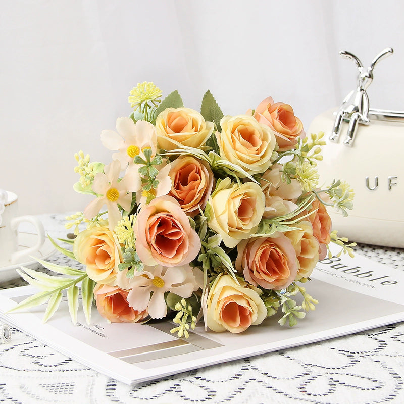 Artificial Silk Rose Bush, 8 Blooms, 12" Height, Perfect for Weddings, Events, Home Decor, Wholesale Options Available