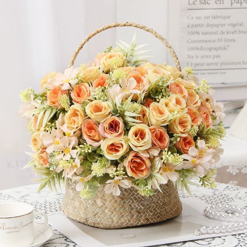 Artificial Silk Rose Bush, 8 Blooms, 12" Height, Perfect for Weddings, Events, Home Decor, Wholesale Options Available