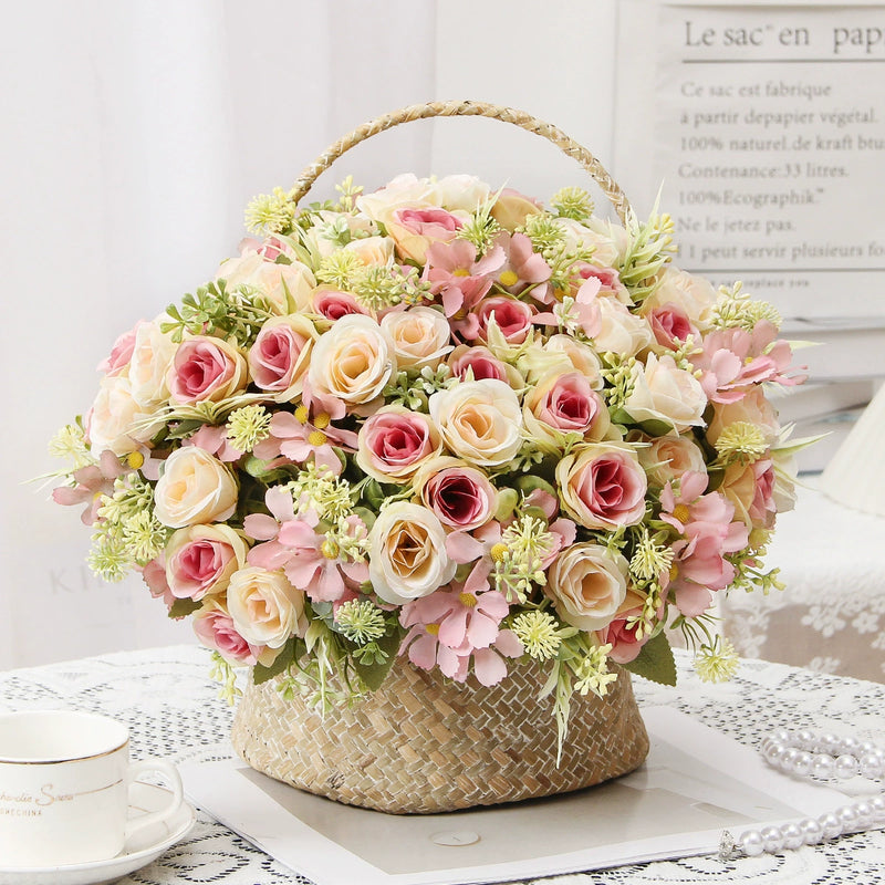Artificial Silk Rose Bush, 8 Blooms, 12" Height, Perfect for Weddings, Events, Home Decor, Wholesale Options Available