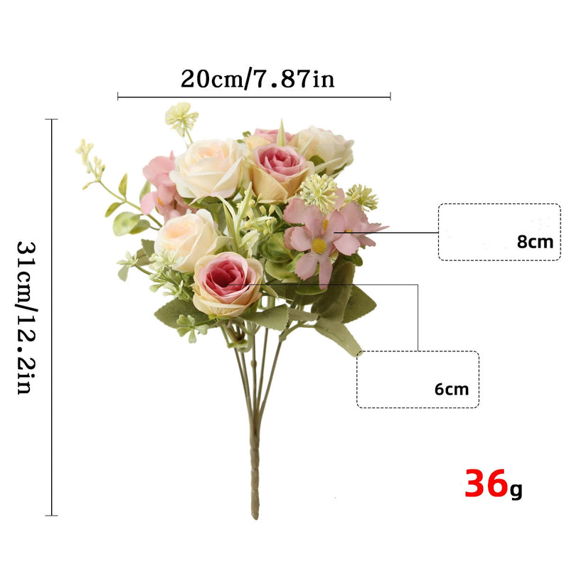 Artificial Silk Rose Bush, 8 Blooms, 12" Height, Perfect for Weddings, Events, Home Decor, Wholesale Options Available