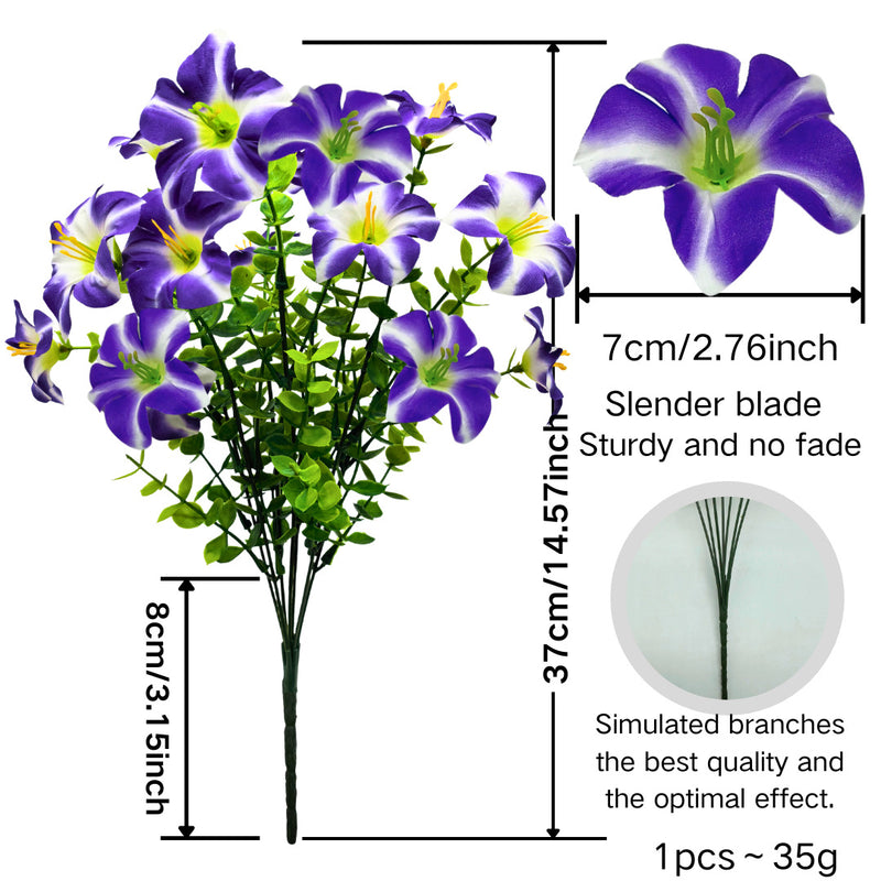 Artificial Eucalyptus Morning Glory Flowers, 15" Tall, Plastic, Indoor Home Decor, Wedding & Event Styling, DIY Floral Arrangements