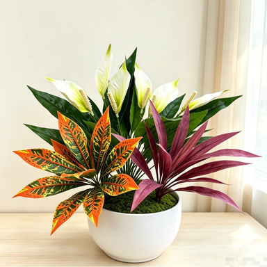 Artificial White Peace Lily & Dracaena Combo Bush, 23" Tall, Set of 3, Indoor Decor, Wedding & Event Styling, Home Arrangement