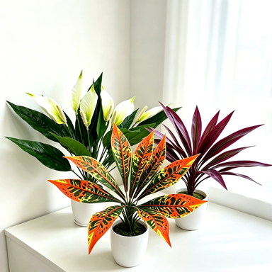Artificial White Peace Lily & Dracaena Combo Bush, 23" Tall, Set of 3, Indoor Decor, Wedding & Event Styling, Home Arrangement