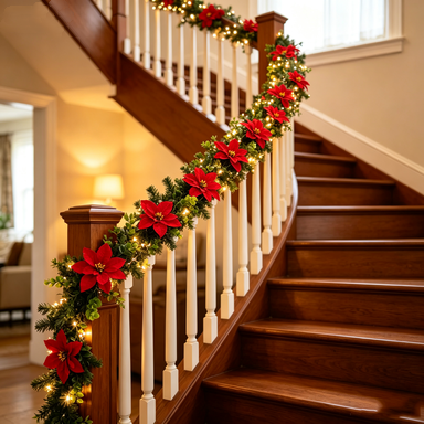 Artificial Poinsettia Vine Garland, 6ft Christmas Decoration with Realistic Leaves & Blooms, Holiday Home Staircase Mantel Decor