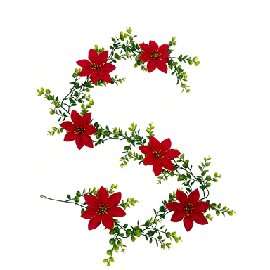 Artificial Poinsettia Vine Garland, 6ft Christmas Decoration with Realistic Leaves & Blooms, Holiday Home Staircase Mantel Decor