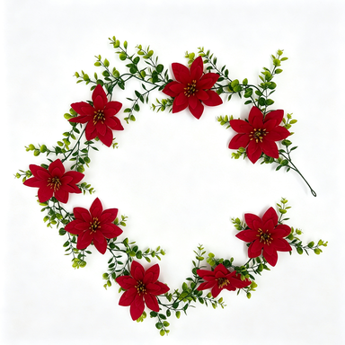 Artificial Poinsettia Vine Garland, 6ft Christmas Decoration with Realistic Leaves & Blooms, Holiday Home Staircase Mantel Decor
