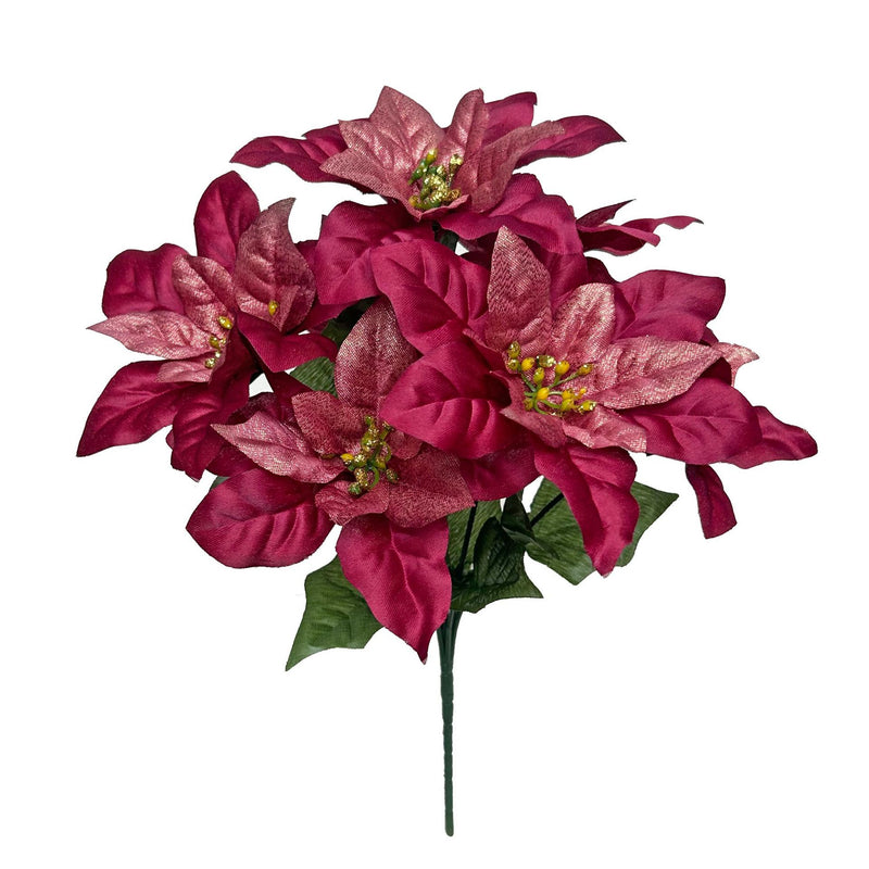 Artificial Poinsettia Christmas Flower Bush, 13" Tall, Silk, 7-Bloom, Perfect for Home Decor, Holiday Arrangements, and Events