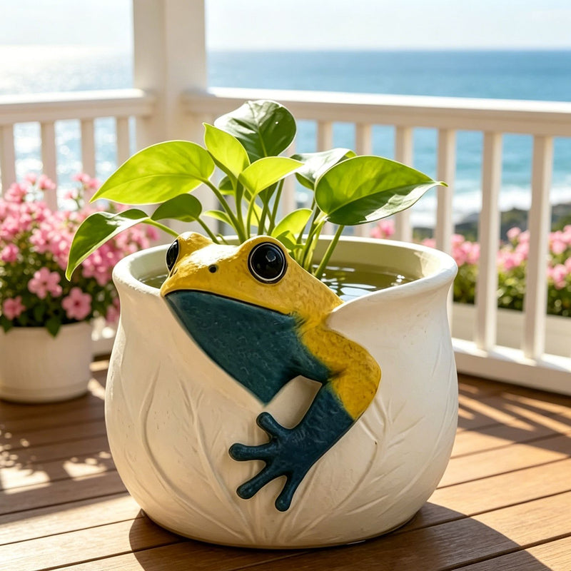 Garden Frog Planter, Resin Sculpture for Indoor & Outdoor Decor, 3" Size, Includes Pot