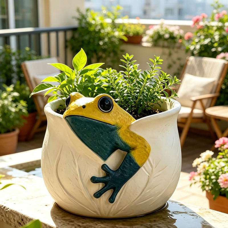 Garden Frog Planter, Resin Sculpture for Indoor & Outdoor Decor, 3" Size, Includes Pot