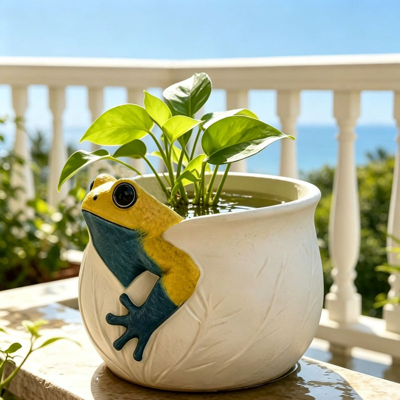 Garden Frog Planter, Resin Sculpture for Indoor & Outdoor Decor, 3" Size, Includes Pot