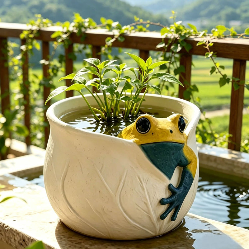Garden Frog Planter, Resin Sculpture for Indoor & Outdoor Decor, 3" Size, Includes Pot
