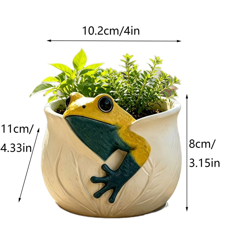 Garden Frog Planter, Resin Sculpture for Indoor & Outdoor Decor, 3" Size, Includes Pot