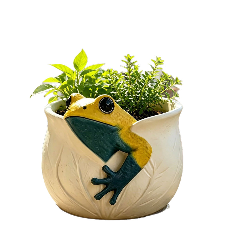 Garden Frog Planter, Resin Sculpture for Indoor & Outdoor Decor, 3" Size, Includes Pot