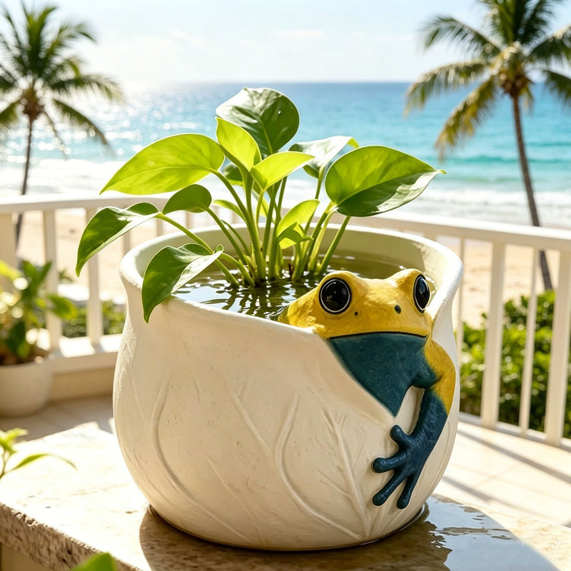 Garden Frog Planter, Resin Sculpture for Indoor & Outdoor Decor, 3" Size, Includes Pot