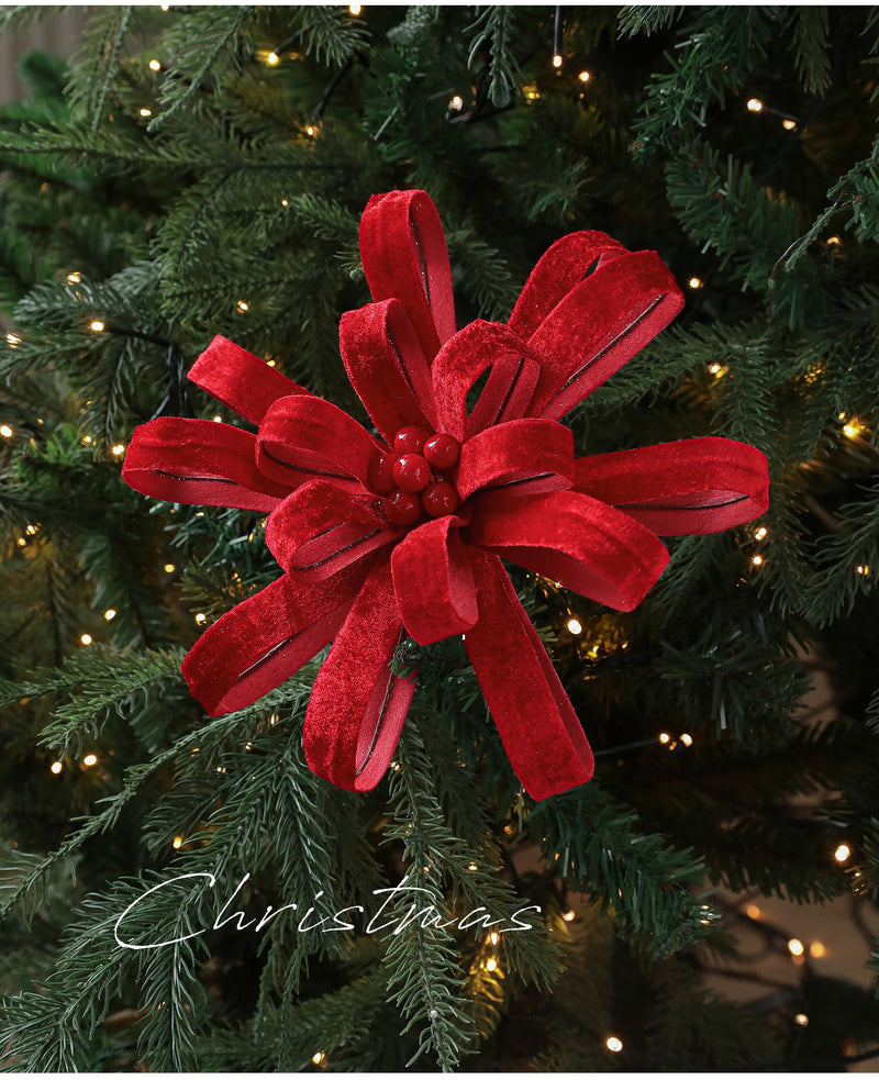 Christmas Holly Berry Artificial Flower Stems, 10" Tall, Red Berries, Luxe Fabric, Seasonal Decor for Holidays, Weddings, Events