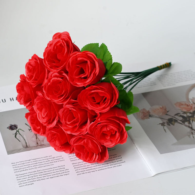 Artificial Peacock Rose Stems, 12-Pack Single Stems for DIY Wedding & Holiday Decor, 13" Long with 2" Blooms, Silk Flowers for Centerpieces & Arrangements