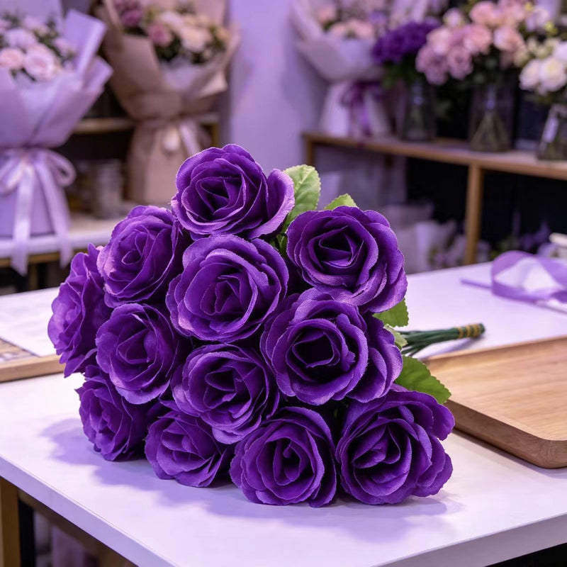 Artificial Peacock Rose Stems, 12-Pack Single Stems for DIY Wedding & Holiday Decor, 13" Long with 2" Blooms, Silk Flowers for Centerpieces & Arrangements